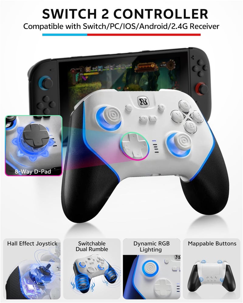 BINBOK Pro Controllers Accessories Bundle for Nintendo Switch 2 18-in-1: Carrying Case, Screen Protector, Thumb Grip for Joycon, Dockable Console Protective Cover Shell, Steering Wheel, 2025 Switch2 Game Kit (Black-White Controller (Elite)) - Image 3